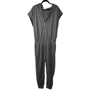 Aritzia Talulah L Gray Sleeveless Sweat Jumpsuit Hooded Crop Zipper Thick D40